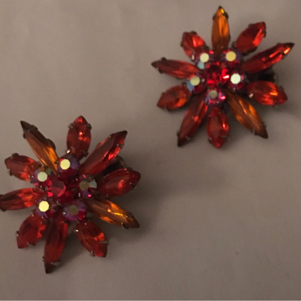 Elegant Red and Orange Vintage Earrings